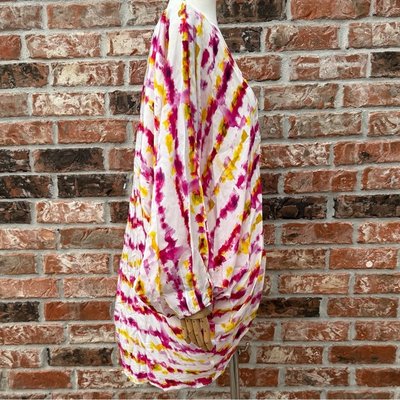 Anthropologie Pink and Yellow Kimono with Balloon Sleeves OS/Excellent condition - Picture 6 of 13